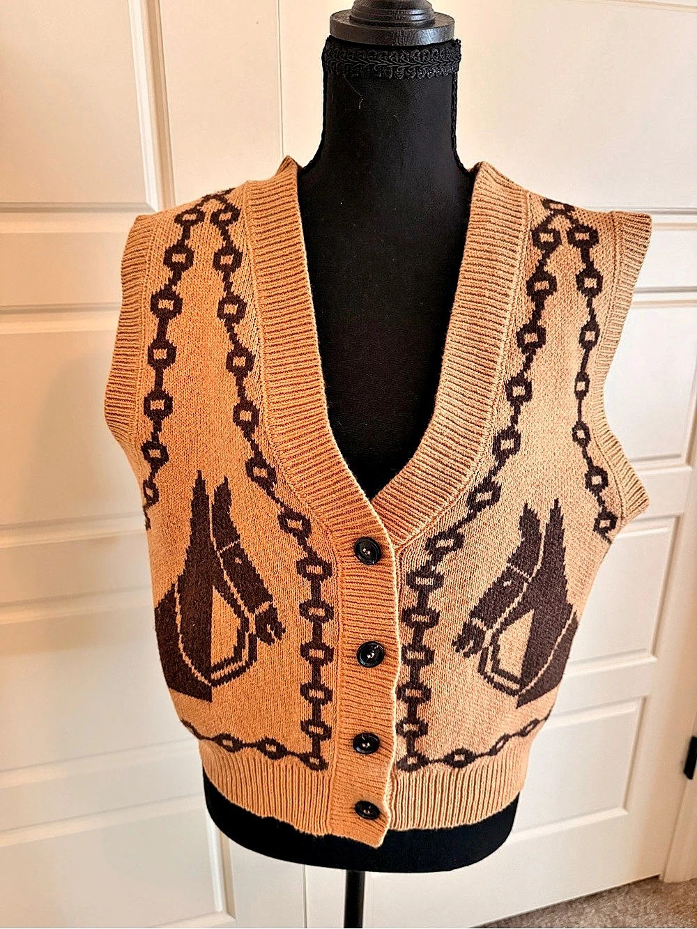 Moon River for Anthropologie Camel Equestrian Sweater Vest